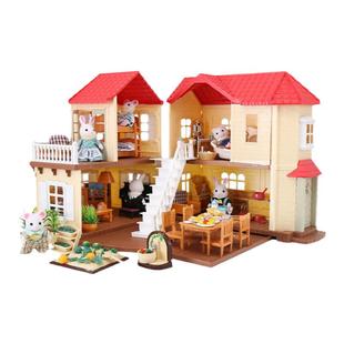 森林灯光大屋森贝尔家族别墅过家家玩具娃娃房花园小动物女孩礼物