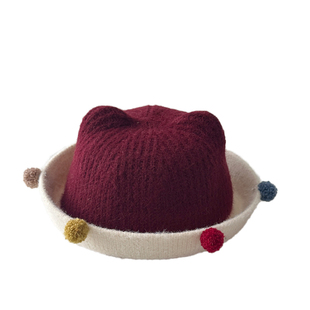 儿童帽子秋冬季洋气毛球拼色毛呢渔夫帽男童女孩穿搭宝宝盆帽