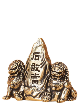 纯黄铜石敢当中式复古小摆件