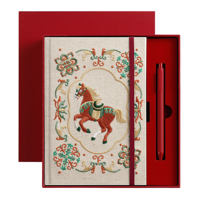 刺绣马年记事本白瑶纸棉麻记事本