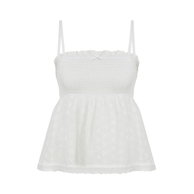 WEEKEEP 少女风白色提花面料镂空打揽A摆吊带辣妹性感显瘦背心