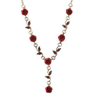 复古红色玫瑰花项链女宫廷风花朵手链锁骨链法式轻奢小众颈链配饰