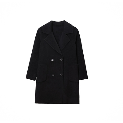 黑色赫本风高端双面羊绒大衣