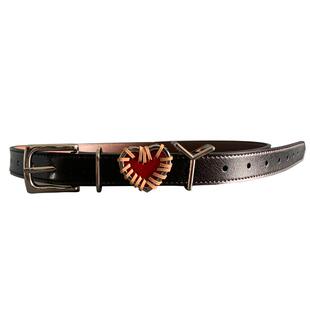 正确版红色爱心皮带同款金属桃心真皮腰带男女百搭复古情侣皮带