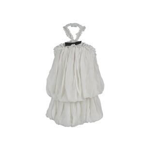 迟伞伞 山茶典藏 蝴蝶结花边挂脖显瘦上衣蓬蓬裙裤温柔时髦套装夏