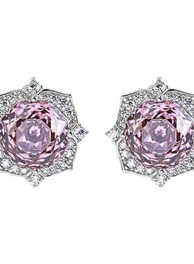 千禧玫瑰切割紫粉花朵耳钉