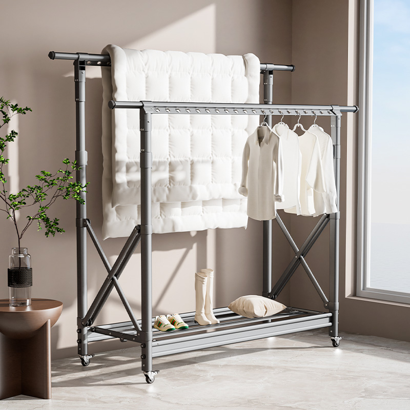 晾衣架折叠落地阳台可移动伸缩晒被子神器家用晾衣杆室外晒衣架