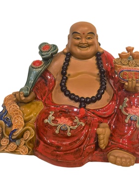 稳如泰山石湾陶瓷弥勒笑佛摆件