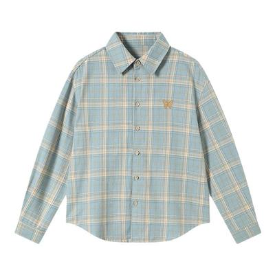 kblc蓝黄格纹法兰绒流苏衬衫