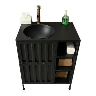 铁艺工业风洗手盆复古洗手台酒吧一体落地立柱式储物柜洗手池定制