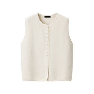 拉夏贝尔/La Chapelle冬季新款纯色圆领简约毛质无袖叠穿针织马甲