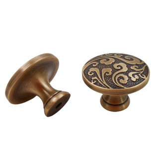 新中式纯铜加厚拉手祥云明装抽屉橱柜门黄铜纽单孔把手复古抗氧化