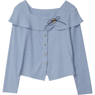 温柔韩系风一字肩长袖T恤女2026春季新款显瘦甜美减龄上衣潮2606