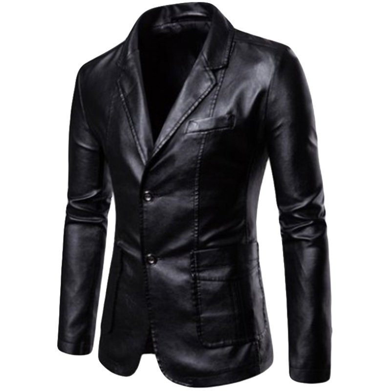 男式休闲西装外套2021新款皮西服青年商务修身机车皮衣PU男装夹克