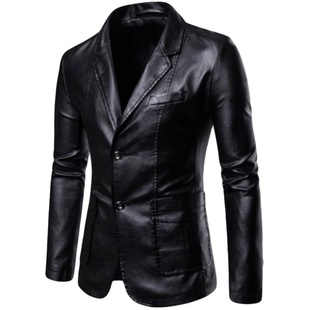 男式休闲西装外套2021新款皮西服青年商务修身机车皮衣PU男装夹克