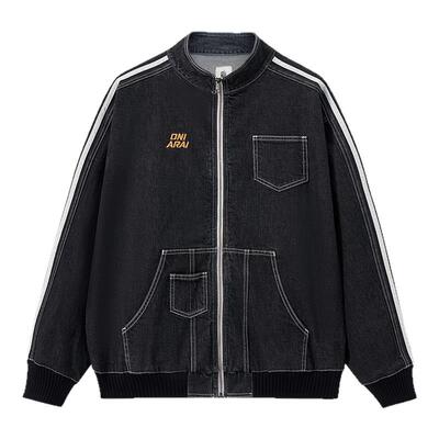 ONIARAI/鬼洗25秋季非遗蓝染花布白杠条立领牛仔外套男女 B340221