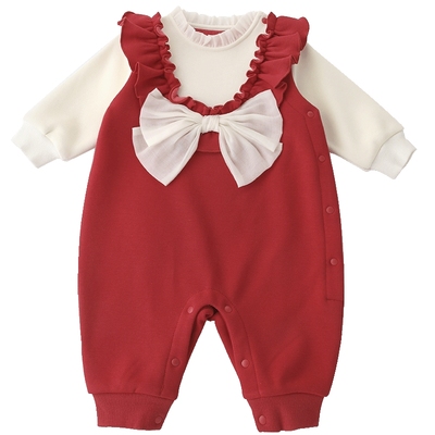 女宝宝加绒保暖冬季连体衣