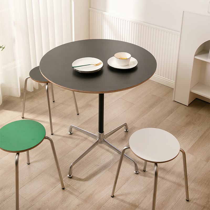 奶茶店不锈钢方桌家用小户型红绿色圆形餐桌餐厅北欧中古工厂网