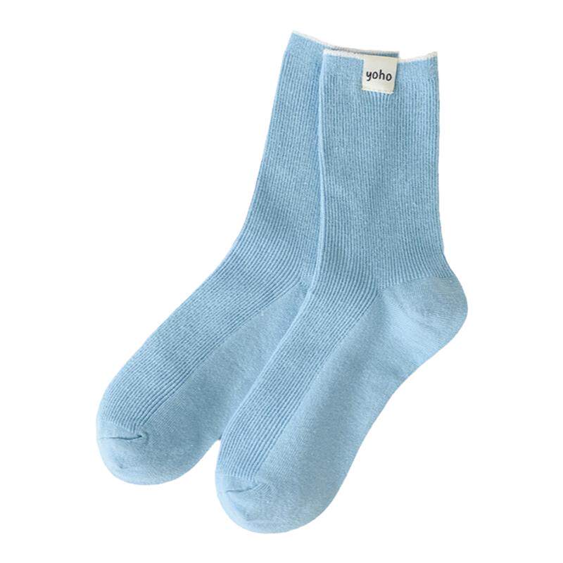 LookSocks夏季薄款拼色袜口布标小众纯棉透气中筒袜女韩版堆堆袜