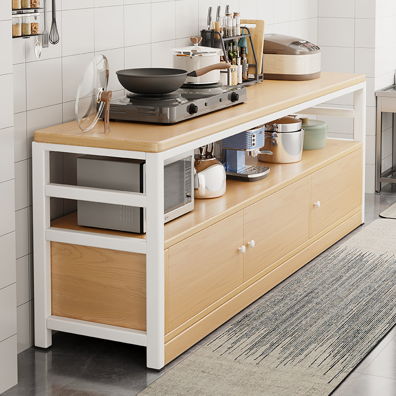 厨房多功能置物架落地切菜桌子工作台多层微波炉收纳架橱柜窄边柜