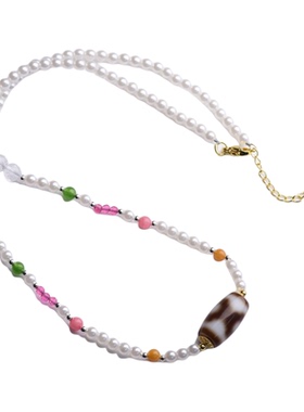 新中式虎牙三眼天珠玛瑙锁骨链