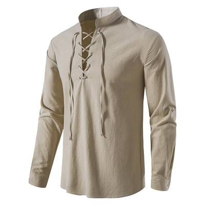 Men's Long Sleeve Shirts Retro Style Lace up for Medieval