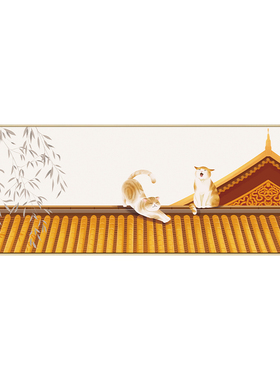新中式猫咪挂画横版客厅装饰画