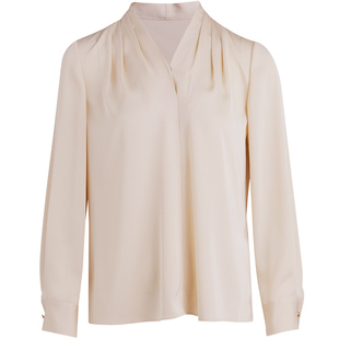 [极简风]LANDI法式温婉V领压褶长袖衬衫女高级感上衣2024秋新品