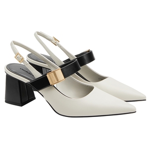 CHARLES&KEITH春季女鞋CK1-61720210尖头高跟金属扣凉鞋高跟鞋