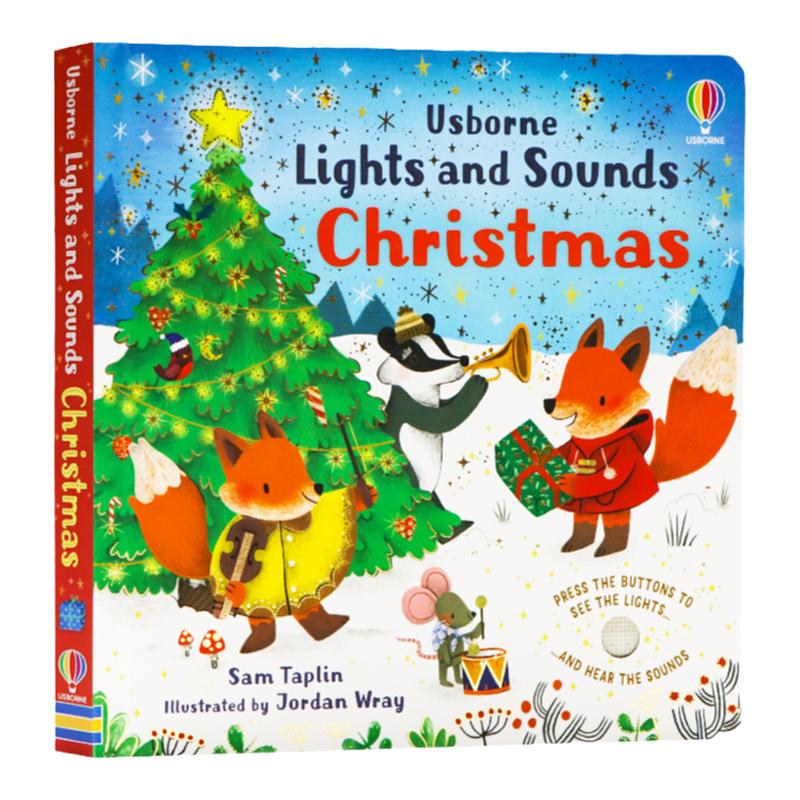 Usborne出品 圣诞灯光与声音发声书 英文原版绘本 Lights and Sounds Christmas 精装纸板书 英语早教启蒙认知亲子互动玩具书
