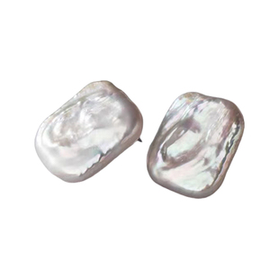 珍氏珠宝天然淡水巴洛克珍珠耳钉女 方形轻奢气质简约高级感耳饰