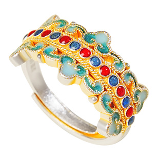 宫里上新银戒指女999纯银古法珐琅指环生日三八妇女节礼物送妈妈