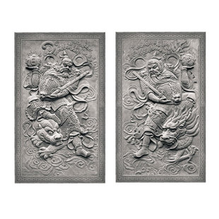 仿古大门门神 砖雕青砖浮雕影壁墙挂件 中式背景墙装饰挂件 门神