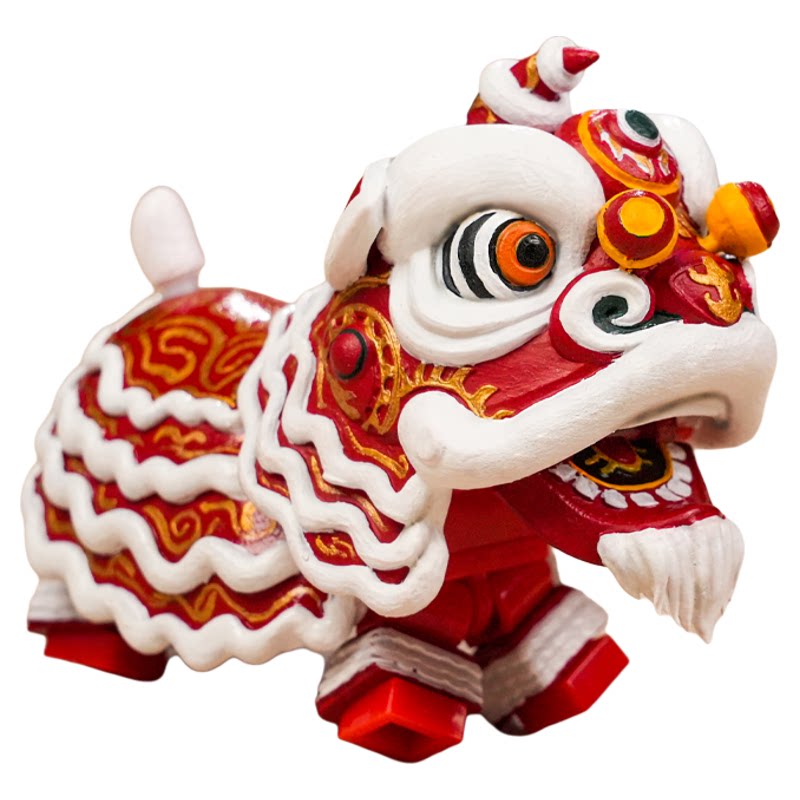 三国演义人仔关羽舞狮醒狮雄狮少年2积木人手办摆件模型玩具