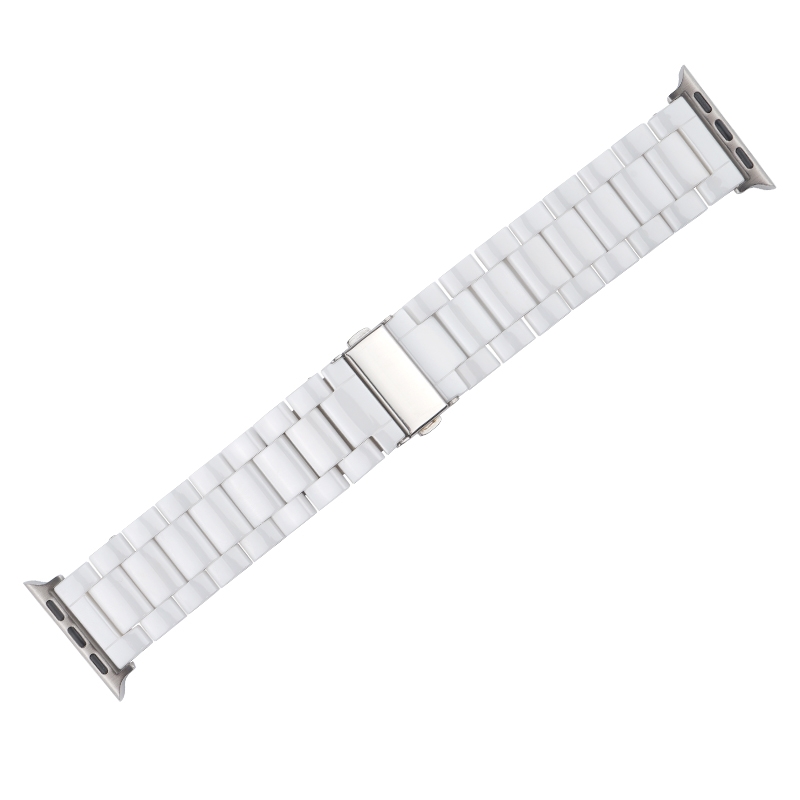 iserisewatch适用applewatchs10小众表带苹果手表11代表带iwatchs12金属41/45mm白色陶瓷链式新款男夏透气女