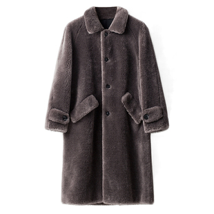 全羊毛长款羊羔绒皮草大衣男士颗粒羊剪绒皮草外套男皮毛一体风衣