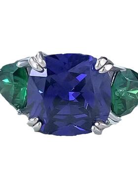 D色莫桑石坦桑蓝钻戒指