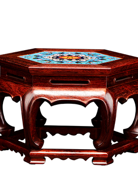小叶紫檀六角红木老料珐琅底座