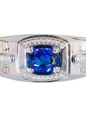 皇家蓝四爪鸽子蛋男士戒指