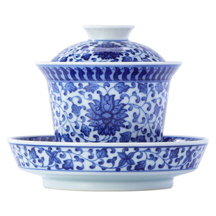 景德镇官方陶瓷釉下三才盖碗主人杯青花茶杯功夫茶具个人专用品茗