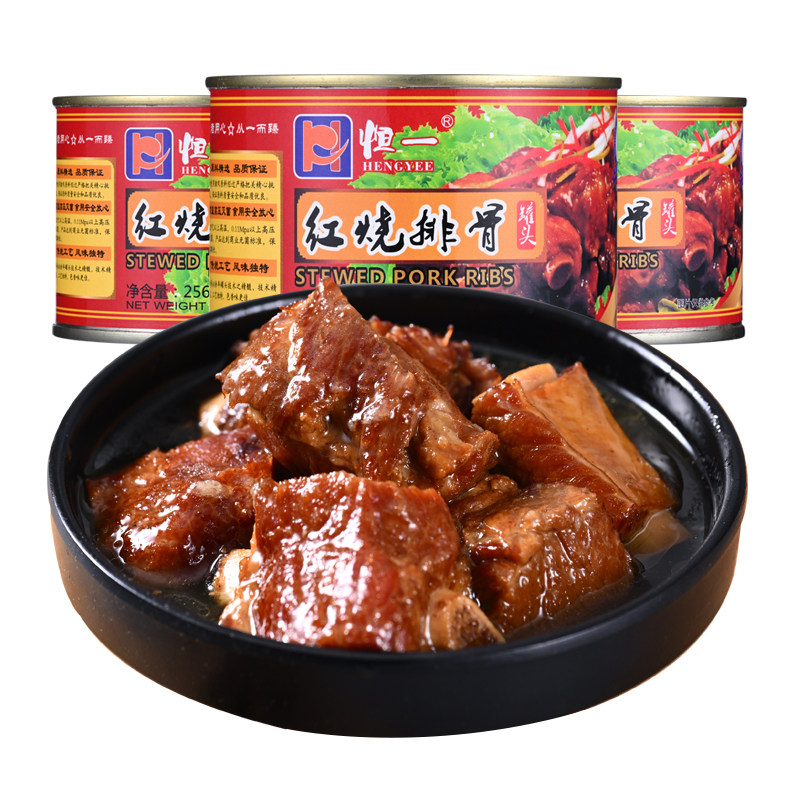 恒一红烧排骨256g*6罐下饭菜排骨饭方便旅游食品小排成品装商用