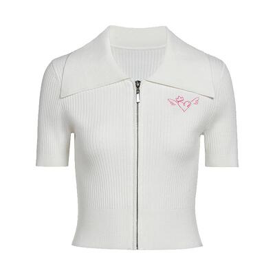 FIVEPLUS修身刺绣拉链针织衫女