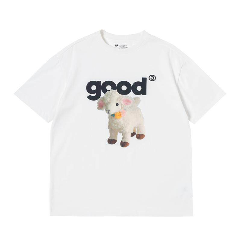 美好商店MeihaoStore春夏白色休闲原创圆领印花小羊羔good短袖T恤
