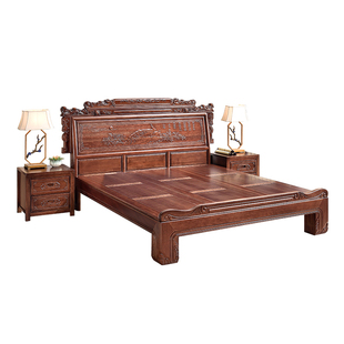 金花梨木实木床1.8米双人大床中式雕花明清古典卧室仿古红木家具