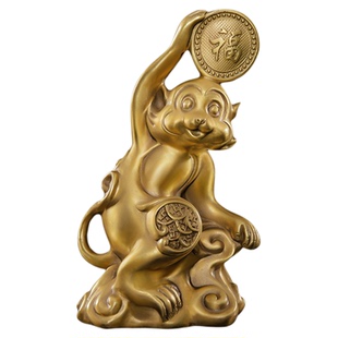 纯黄铜猴子小摆件福字猴客厅办公室酒柜办公室桌面装饰礼品生肖猴