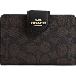 COACH/蔻驰奥莱女士老花中号角拉链钱包证件包卡包零钱包便携