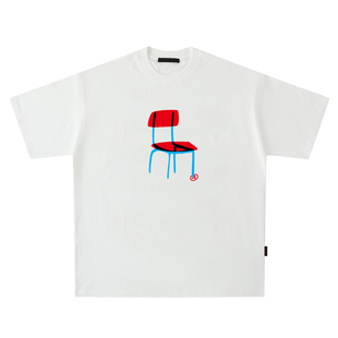 Addressunknown原创潮牌叠色红色小椅子趣味印花宽松休闲情侣短袖