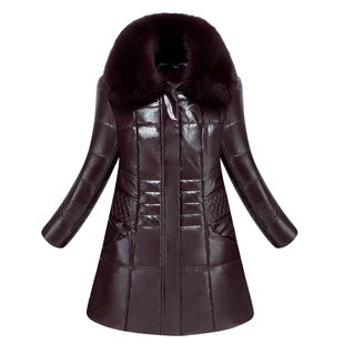 真皮羽绒服女短款大码女装皮衣外套加绒加厚妈妈装冬装气质皮棉衣