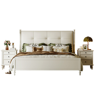 白色法式奶油风1米8全实木床现代简约儿童公主床1米5次卧高箱储物