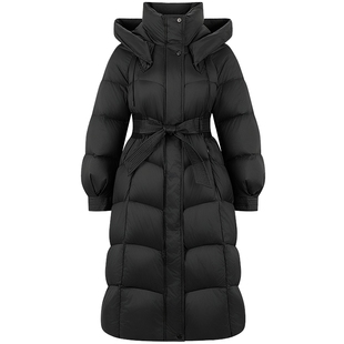 衣香丽影黑色连帽羽绒服女中长款2025冬装新款收腰外套141117510